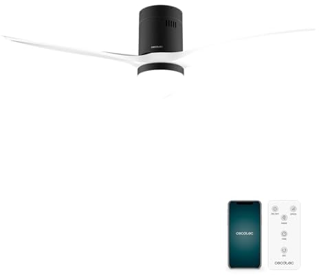 Cecotec - DDeckenventilatoren mit Licht EnergySilence Aero 5600 Aqua White&Black Connected, 132 cm, 40 W, LED 20W Licht, 3 Flügel, 6 Geschwindigkeiten, Timer, Winter/Sommer Modus, Wi-Fi, Schwarzweiß