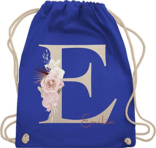 Turnbeutel Rucksack - Anfangsbuchstabe Name I Initialen personalisiert - Unisize - Royalblau - jga taschen schulkind beutel buchstaben e stoffbeutel sporttasche mädchen turnsack kindergarten