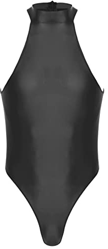 Agoky Herren ÖL Glanz Body Bodysuit Einteiler Kurz mit Reissverschluss Overall Slim Fit Männerbody Neckholder Unterhemd String Tanga Unterwäsche