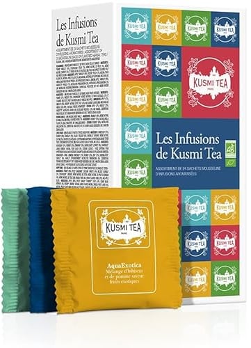 Kusmi Tea - Coffret Kusmi Infusions - Assortiment de Thés Bio - Idée Cadeau Homme et Femme - Infusions Aromatisées, Hibiscus, Rooibos - Fabriqué en France - 24 Sachets - 8 Recettes Délicieuses