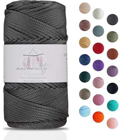 Makromecity Makramee Garn 2mm x 115m Premium Polyester Macrame Cord Polypropylene Yarn für Handwerk Wohndekorationen Platzteller Umhängetasche Handtasche Runner Schnullerkette 20 Farbe