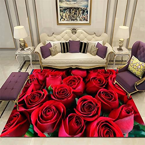 Kunsen Outdoorteppich Rose Flower 3D Korridor Teppich flur rutschfest rot Teppich Kinderteppich80x160CM