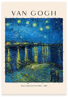 Nacnic Poster Star Night auf der RhoneDekorative Bilder für Ihr Wohnzimmer, Schlafzimmer, Zuhause. Wandkunst-Drucke. Ästhethische Wanddrucken, die von Van Gogh A4 inspiriert sind