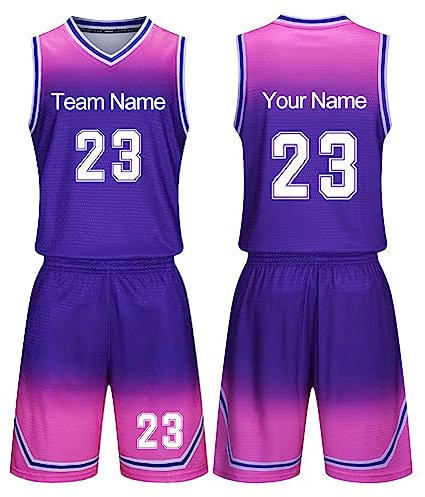 Maillot de Basket Personnalisé pour Enfants Adultes, Basketball T-Shirt Short Set 2 pièces Personnalisé avec Votre Nom, Numéro, Équipe (Color : Purple-1)