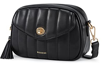 Missnine Sac Bandoulière Femme Élegant Petit Sac à Main Porté Epaule Souple Chic en Cuir PU avec Une Frange Détachable, Bandoulière Réglable, Noir