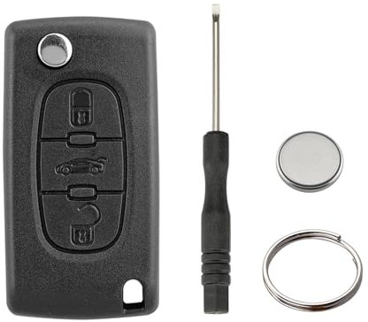 Carcasa plegable de 3 botones para llave compatible con Peugeot 207 308 407 607 807 y Citroen C2 C3 C4 C5 C6 C8 DS3 DS4 (botones de maletero HU83 CE0536 con pilas)