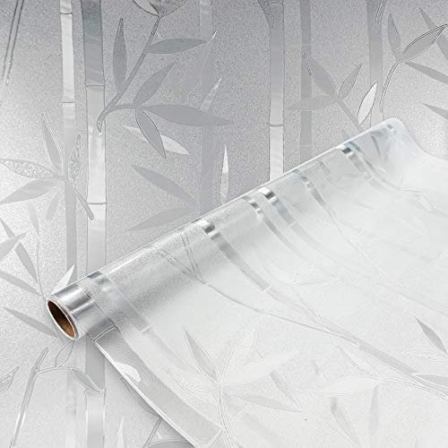 Fensterfolie selbsthaftend 90x100 cm | Statische Sichtschutzfolie ohne Kleber aus PVC | Selbsthaftende Glasfolie für Lichtdurchlass und Privatsphäre | Fensterfolie statisch haftend | Bambus 3D