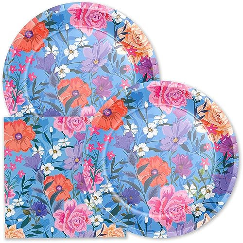 Stonehouse Collection | Blue Floral Paper Plates and Napkins |20 9 Paper Plates & 20 Napkins | 40 PCS Total | Disposable Paper Plates (Blue Floral)