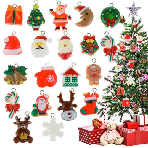 40 Stück Weihnachten Miniatur Anhänger, Christbaumschmuck Harz Ornamente, Mini-Weihnachtsbaumschmuck DIY Weihnachtsschmuck Für Feiertage Christbaum Adventskalender Weihnachtsdekoration Zum Aufhängen
