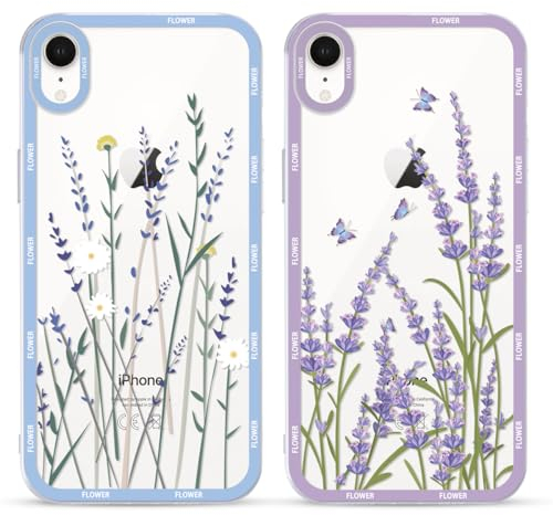 Yoedge 2 Stück Handyhülle für iPhone XR Hülle, Süße Blumen Muster Design Mädchen Aesthetic Handyhülle Dünn Weich Durchsichtig Silikon Slim TPU Kameraschutz Stoßfest Schutzhülle für iPhone XR 6,1
