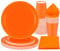 PARTY GO Service de table orange 96 pièces avec assiettes, gobelets et serviettes en carton jetables pour remise de diplôme, vacances, mariage, fête d'anniversaire, fête prénatale, pour 24 invités