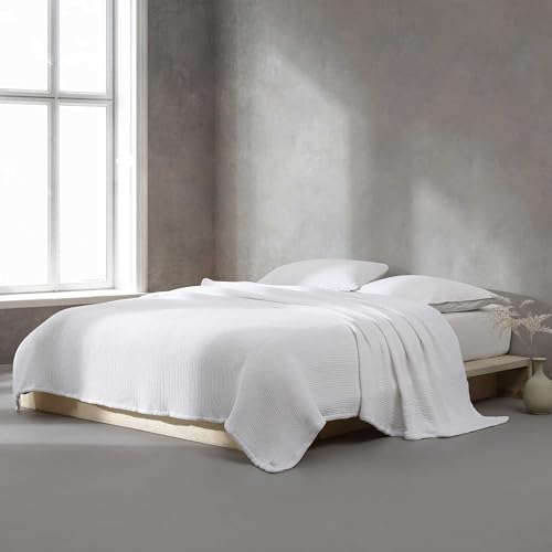 Calvin Klein - King-Size-Decke, weiche Baumwolle, Heimdekoration, Wabengewebe (Waben-Baumwolle, weiß, King-Size)
