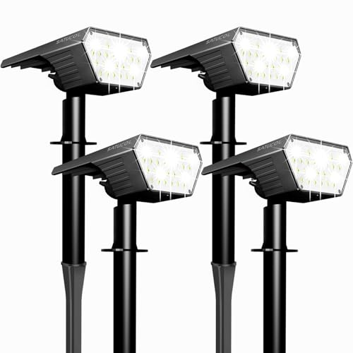 Satucol 4er-Pack Solar-Strahler für den Außenbereich, auto Ein-/Ausschaltung, Solarleuchten, wasserdicht IP65, 2-in-1, Solarleuchten für Garten, Hof und Wege (Kaltweiß)