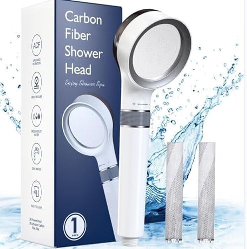 Ulinek Soffione Doccia con Filtro Fibra di Carbonio Doccino per Doccia Alta Pressione di Risparmiare Acqua Doccetta per Doccia per Rimuovere Inquinanti da Cloro - 2 Filtri Sostituibile
