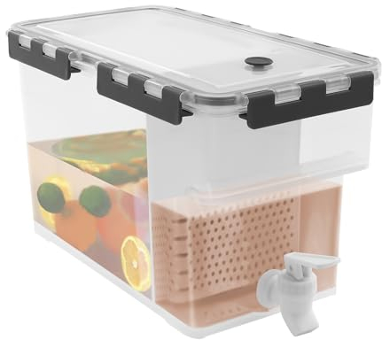 6L Kunststoff-Getränkespender Wasserspender Limonadenspender für Kühlschrank mit Filterplatte, Große Kapazität Getränke-Kühleimer mit Wasserhahn Eiswassereimer für Kalte Obst Getränke (Grau)