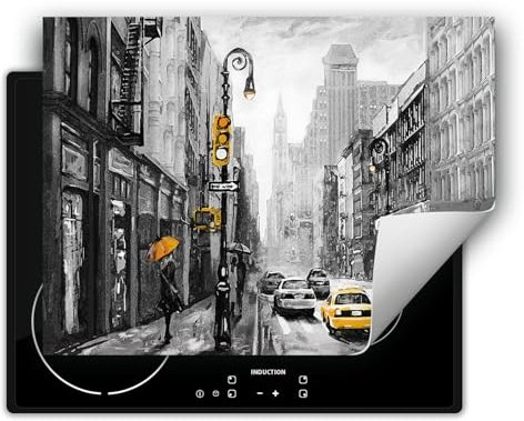 DarHaus Herdabdeckplatte 1 teilig 80x52 cm Küche Herdabdeckung Ceranfeld Herdabdeckplatten Anti Rutsch Matte Aufrollbar, grau - New York