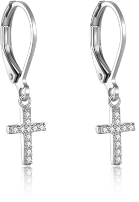 Kleine Kreuz Ohrringe für Frauen Sterling Silber Cubic Zirkonia Schmuck Kreuz Dangle Drop Ohrringe für Frauen