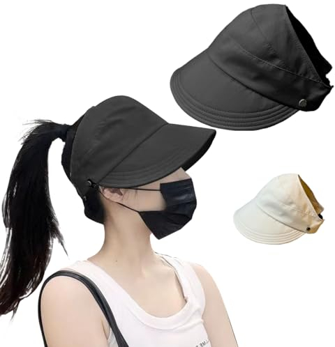WatDenyFine Sonnenhut Damen UV Schutz Hut, Käppchen Sommerhut Damen Hüte mit Verstellbarer Passform für Frauen Sonnenhüte für Dame Mädchen Frau Geeignet für den Alltag Wandern Party, Schwarz