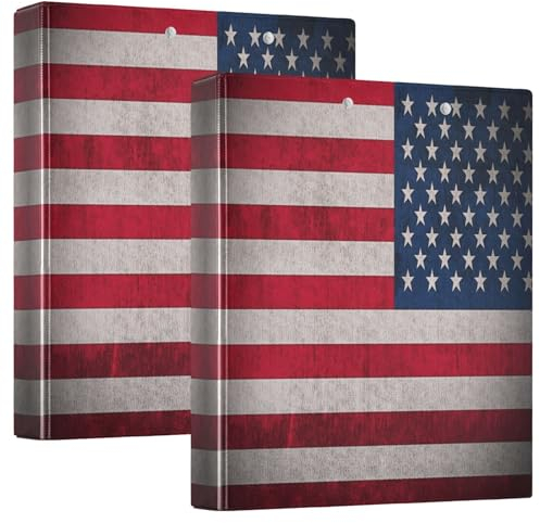 Quteprint Ringbuch mit 3 Ringen, Vintage, USA-Flagge, 3,8 cm, runder Ringordner mit 3 transparenten Innentaschen, Ordner-Organizer mit Klemmbrett für Büro, Zuhause, Schule, hält 200 Blatt, 1 Packung