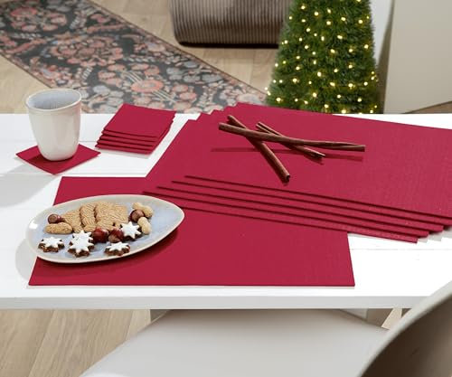 CULT at home 12tlg Set Tischsets Filz Untersetzer: 6 x Platzset Placemats 45 x 30 cm und 6 x Glas Untersetzer Coaster 10 x 10 cm - Hochzeitsdeko Tischdeko Muttertag Dekoration