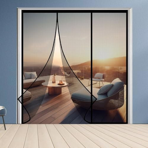 Terrasse Lamellenvorhang 215x275cm Insektenschutz Magnet Fliegenvorhang, Magnetische Adsorption, Faltbar, Auto Schließen Luft kann frei strömen, für Türen/Patio Schwarz