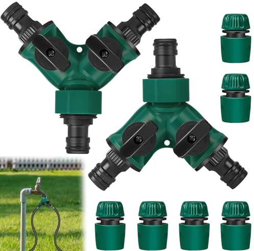Connettore per Rubinetto a 2 Vie, Doppia Connettore del Tubo Splitter, Sdoppiatore per Tubo Irrigazione con Valvola, Sdoppiatore a 2 vie, Distributore A Y 3/4, Connettori per tubi da 1/2 pollici