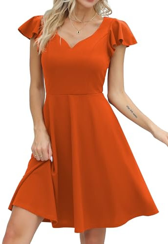 Missufe Robe de cocktail élégante vintage pour femme - Courte - Ligne A - Col en cœur, Orange, L