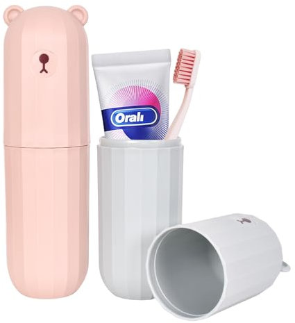 Zimoer Porta Spazzolino Da Viaggio 2 Pezzi,Tazza Per Spazzolino Da Denti,Scatola Per Spazzolini Da Denti,Porta Spazzolino Plastica,Per Escursioni Casa, Campeggio,Viaggio,Bambini Adulti