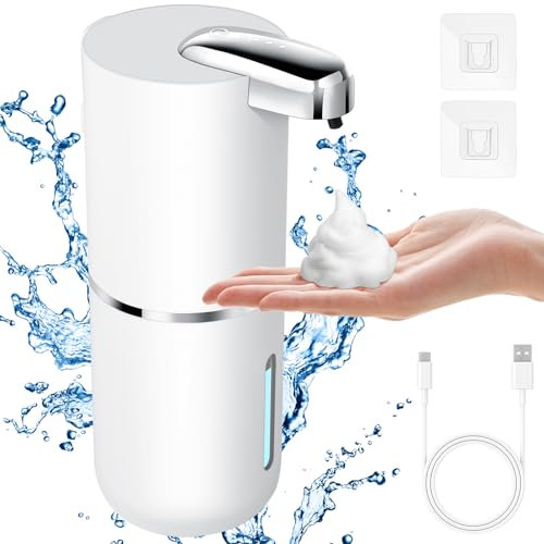 AiQInu Distributeur Savon Automatique, 380ml Distributeur de Savon avec Capteur de Mouvement Infrarouge, Mural, Rechargeable par USB C, Étanche IPX5, Idéal pour Maison, Bureau, Hôpital, Hôtel