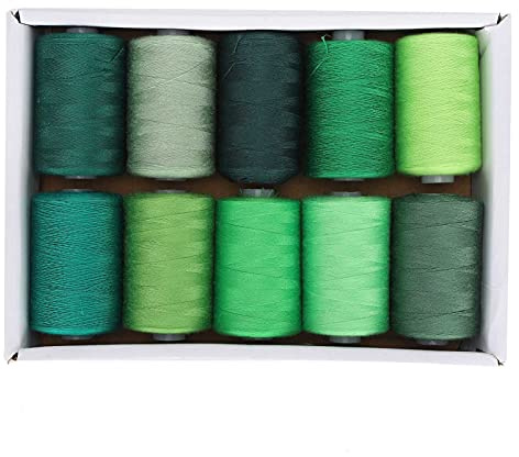 Sonew Grünes Nähgarn-Set, Langlebige Polyesterfäden, 10 Rollen Je 900 M, für DIY-Nähmaschinenprojekte, Kunsthandwerk und Bekleidungsproduktion