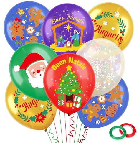 DPKOW 30 Stück italienische Weihnachten Ballons Dekorationen, Frohe Weihnachten Latex Ballons Grüße Ballons für Weihnachten Dekorationen, Weihnachten Krippe Ballons Vater Weihnachten Ballons