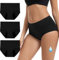 INNERSY Perioden Unterwäsche Starke Blutung Bambus Menstruationsunterwäsche Hohe Taille 3er Pack (44, 3 Schwarz)