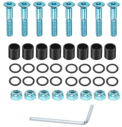 YOKIVE Skateboard Tool Kits, Deck Mounting Screws Axle Nuts Spacers L Spanner, Great for Skateboard Hardware Replace, (Blue, Black)