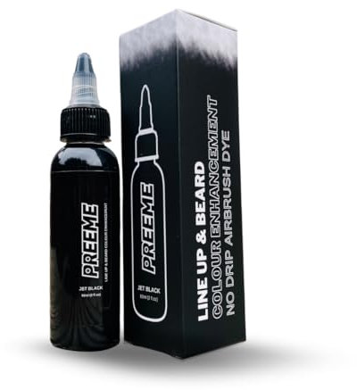 PREEME Hair Enhancement No Drip Airbrush Dye 60ml (Jet Black) | For Beard & Lineup | Water Resistant Hairline Filler Spray | Barber Beard Liner For Thicker & Fuller Hairstyling