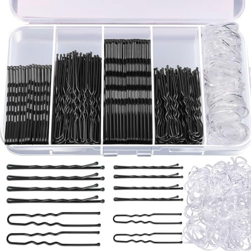 Calkkrer 300 Stück Schwarze Haarklemmen Mit Haargummis, Haarnadeln Und Bobby Pins Set, Frisurenhilfe Für Hochsteckfrisuren Und Mehr, Friseur Zubehörset