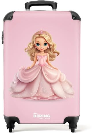 NoBoringSuitcases.com Kinderkoffer Mädchen, Koffer Kinder, Reisekoffer, KabinenKoffer, Koffer Mädchen, Rollkoffer Klein, Carry On, Koffer Handgepäck 55x40x20 cm (Blonde Prinzessin - Rosa)