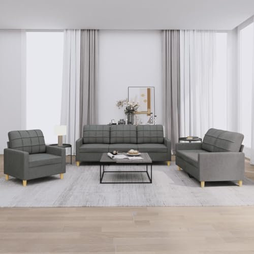 3-TLG. Sofagarnitur mit Kissen Dunkelgrau Stoff,Schicke und Bequeme Sofa Garnitur 3er, 2er & Sessel in Grau für Ihr Wohnzimmer Wohnzimmer, Sofas