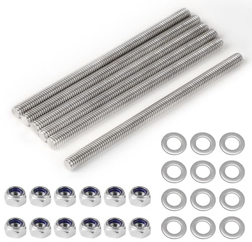 MIGUBIGU 6 Pezzi Asta Filettata M6 x 100 mm, Barra Filettata in Acciaio Inox con 12 Dadi e Rondelle, DIN 975, Completamente Filettate Per l'Assemblaggio di Mobili e Produzione Industriale