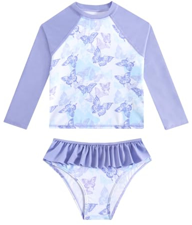 WYTbaby Costume de bain pour fille avec protection UV 2 pièces Manches longues Maillot de bain sirène pour filles Protection contre les éruptions cutanées Ensemble de bain d'été pour plage pour 4-10