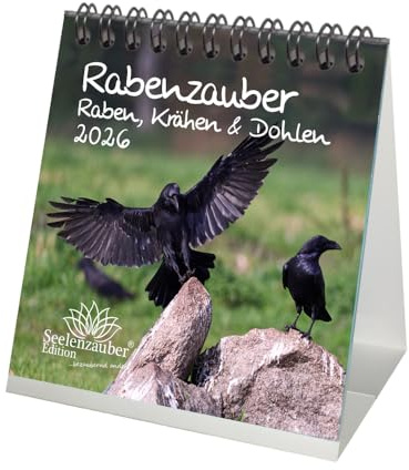 Rabenzauber Raben, Krähen und Dohlen Tischkalender 10cm x 10cm für 2026 - Seelenzauber
