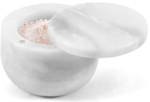 EARTHEN CRAFTS White Marble 3 Inch Salt Cellar With Lid Salt Holder - Salt Container with Magnetic Lock for Kitchen Counter - Salt & Spice Storage - Seasoning Jars for Table