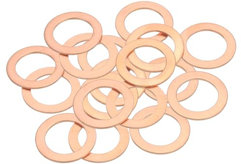 sourcing map 18Pcs Flat Washer, M16 Copper Washers Copper Sealing Ring Crush Washer Kit Assortment, 16mm ID, 24mm OD, 1mm Thick for Bolts Screws Machinery Repair