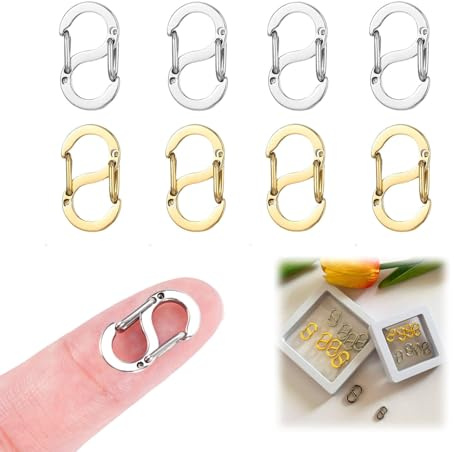 HAODOPSTY Kettenverschluss, Doppelt zu öffnende Armband verschluss 8 Stück, Edelstahl verschlüsse für Armbänder, S-Lock Mini Karabiner, Armband Verschlüsse (16.5mm Silber + Gold)