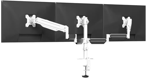 suptek Triple Monitor Mount for Most 17 to 32 inch Screens,Gas Springs Adjustment Triple Monitor Desk Mount Stand with Clamp & Grommet Kit, White MD8003W