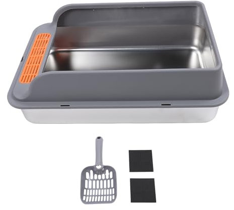 OFFAXE Katzenklo, Großer Kapazität Robustem Edelstahl Katzentoilette mit Drückungsfilter Pedal und Top in Design, Stabile Litter Box Mit Sieb für Hause (L 3,2 cm / 1,3in)