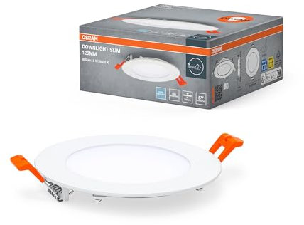 OSRAM Downlight Slim 120mm, luz LED empotrable, 8W, blanco frío 6500K, 550 lúmenes, diseño plano, IP20, fácil instalación para salones y cocinas