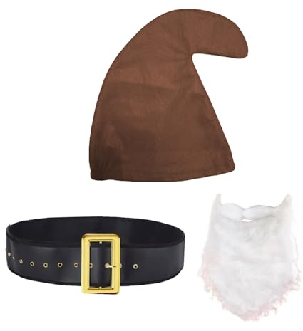 jokeshop Sieben Zwerge Zwerge Schlumpf 3-teiliges Set (Hut, Bart und Gürtel) Gartenzwerg Fantasie Märchen Erwachsene Faschingskostüm