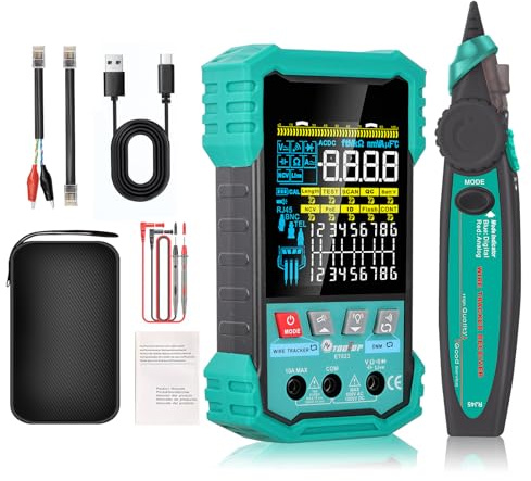 Multifunktionaler Netzwerktester Kabelfinder mit Multimeter - Network Cable Tester Farbdisplay, Kabellängentest 2,5–400m, PoE ≤60V, NCV & Lithium-Akku