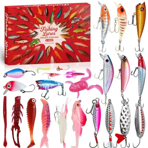 Funewest Angel Adventskalender 2025 – 24 Tage Angelköder Set, Premium Weihnachten Geschenk für Männer, Angler, Fischer, Vater, Opa, Ehemann, Freund