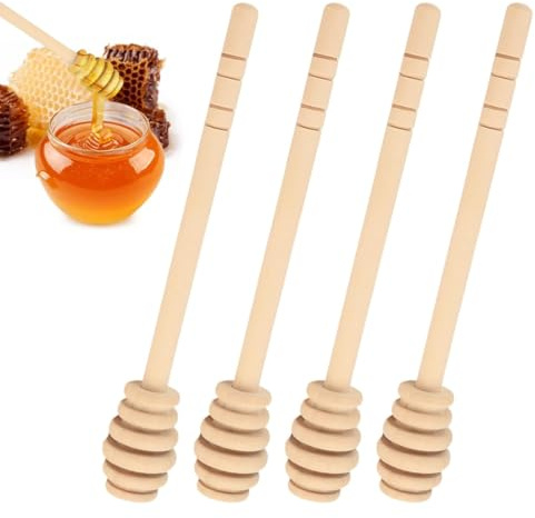ZORVYN Set di 4 Cucchiaio per Miele in Legno 16cm Agitatore Naturale per Barattolo di Miele e Sciroppo Accessorio da Cucina per Matrimoni e Feste